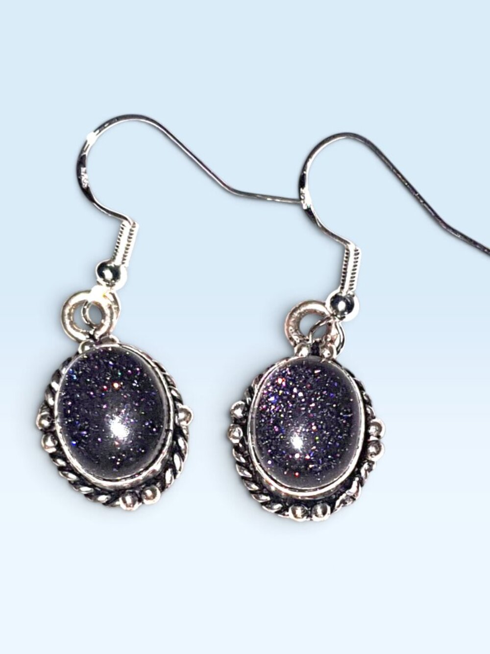 Vintage Bohemian Dark Charcoal Goldstone Silver Dangle Earrings